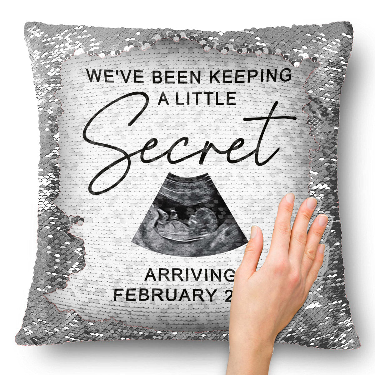 We've Been Keeping A Little Secret - Personalized Pregnancy Sequin Pillow Cover