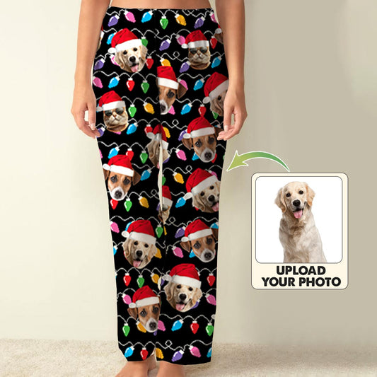 Any Photo Upload Colorful Christmas Light - Personalized Dog Button Down Pajamas