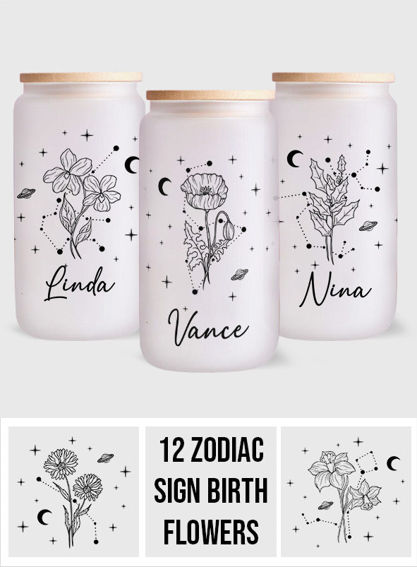 Zodiac Sign Birth Flower - Personalized Horoscope Can Glass
