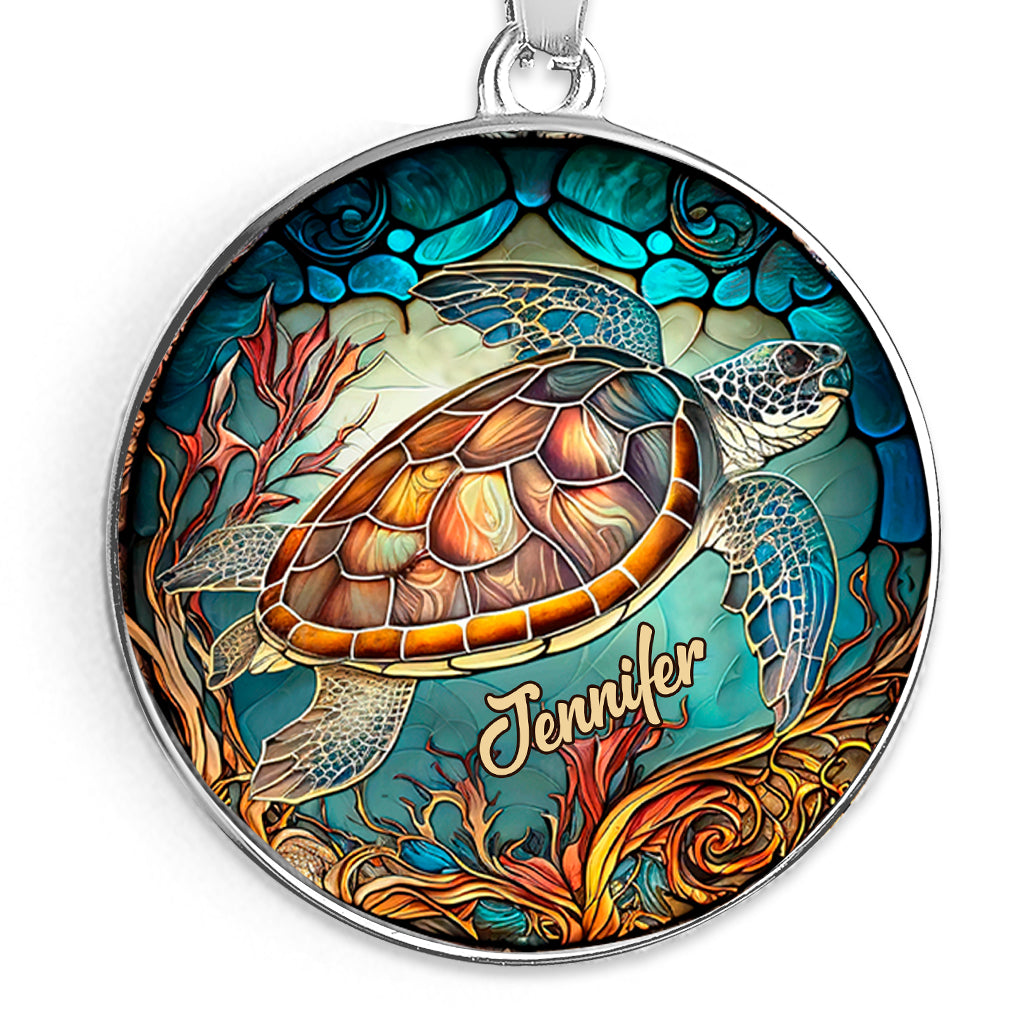 Love Turtles - Personalized Turtle Round Pendant Necklace
