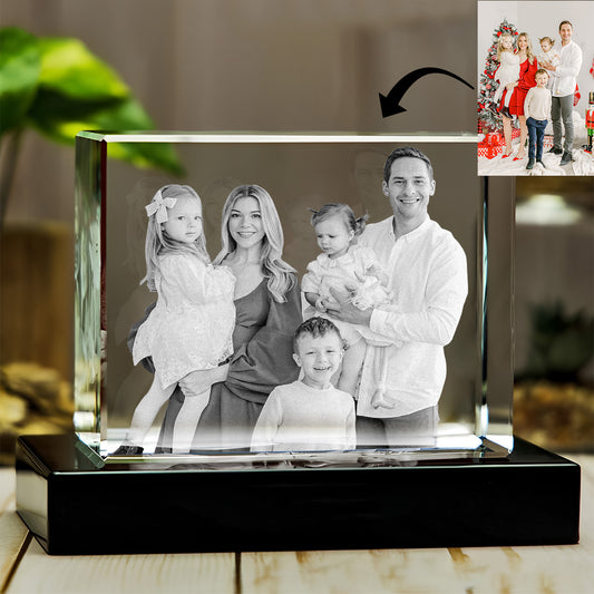 Custom Photo - Personalized Family Laser Engraving 3D Cuboid Shaped Crystal Lamp