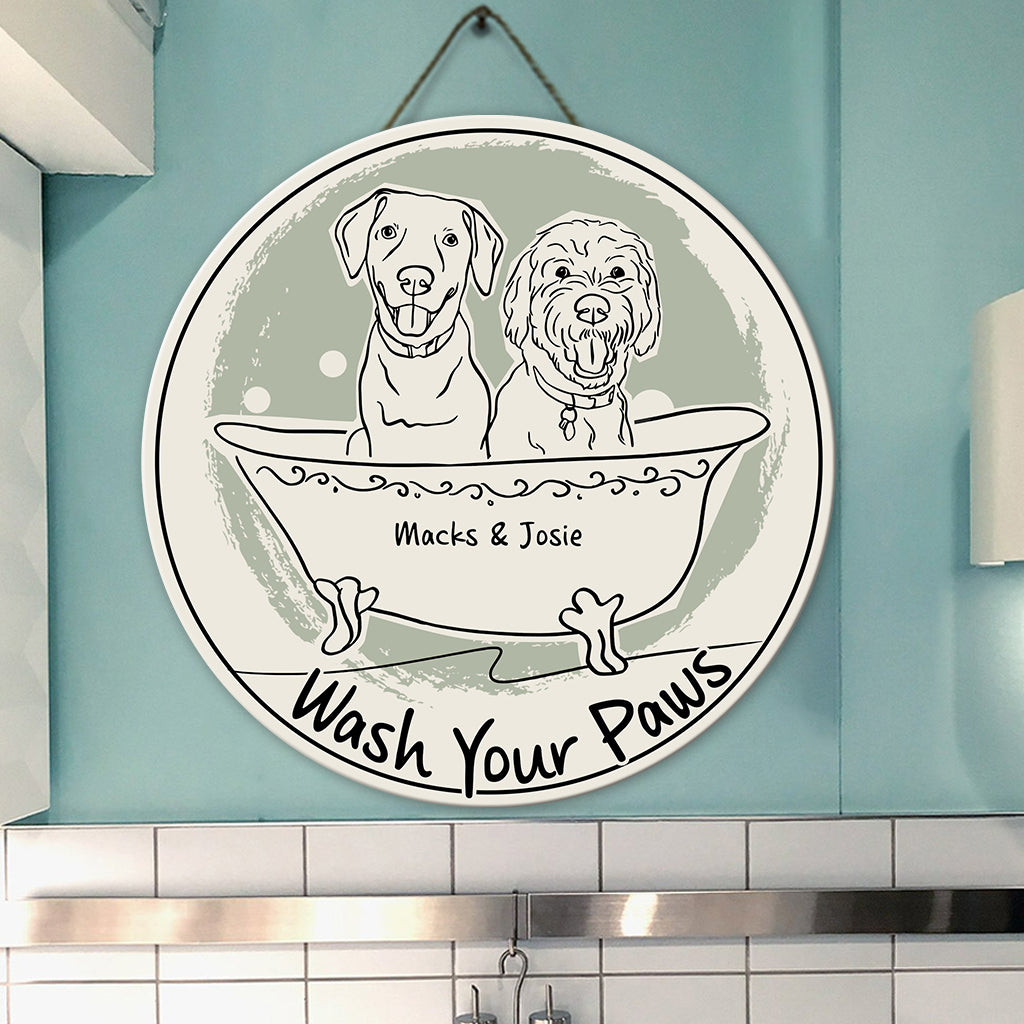 Wash Your Paws - Personalized Cat Round Wood Sign