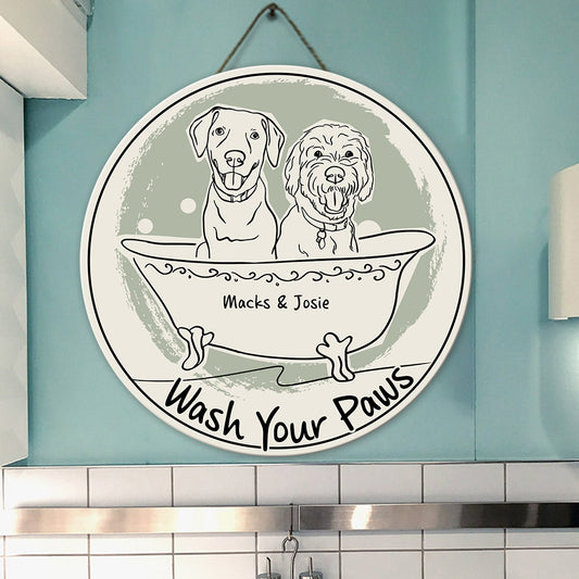 Wash Your Paws - Personalized Cat Round Wood Sign