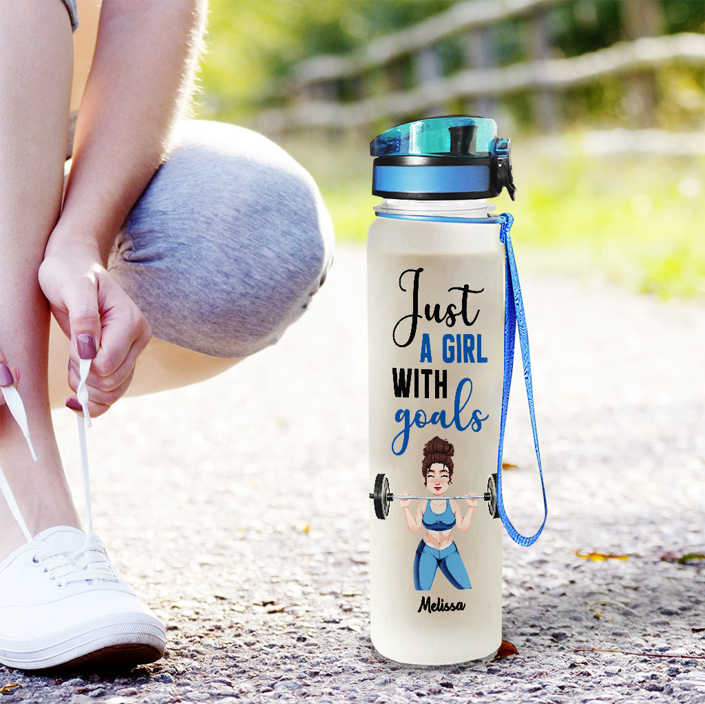 Just A Girl With Goals - Personalized Fitness Water Tracker Bottle