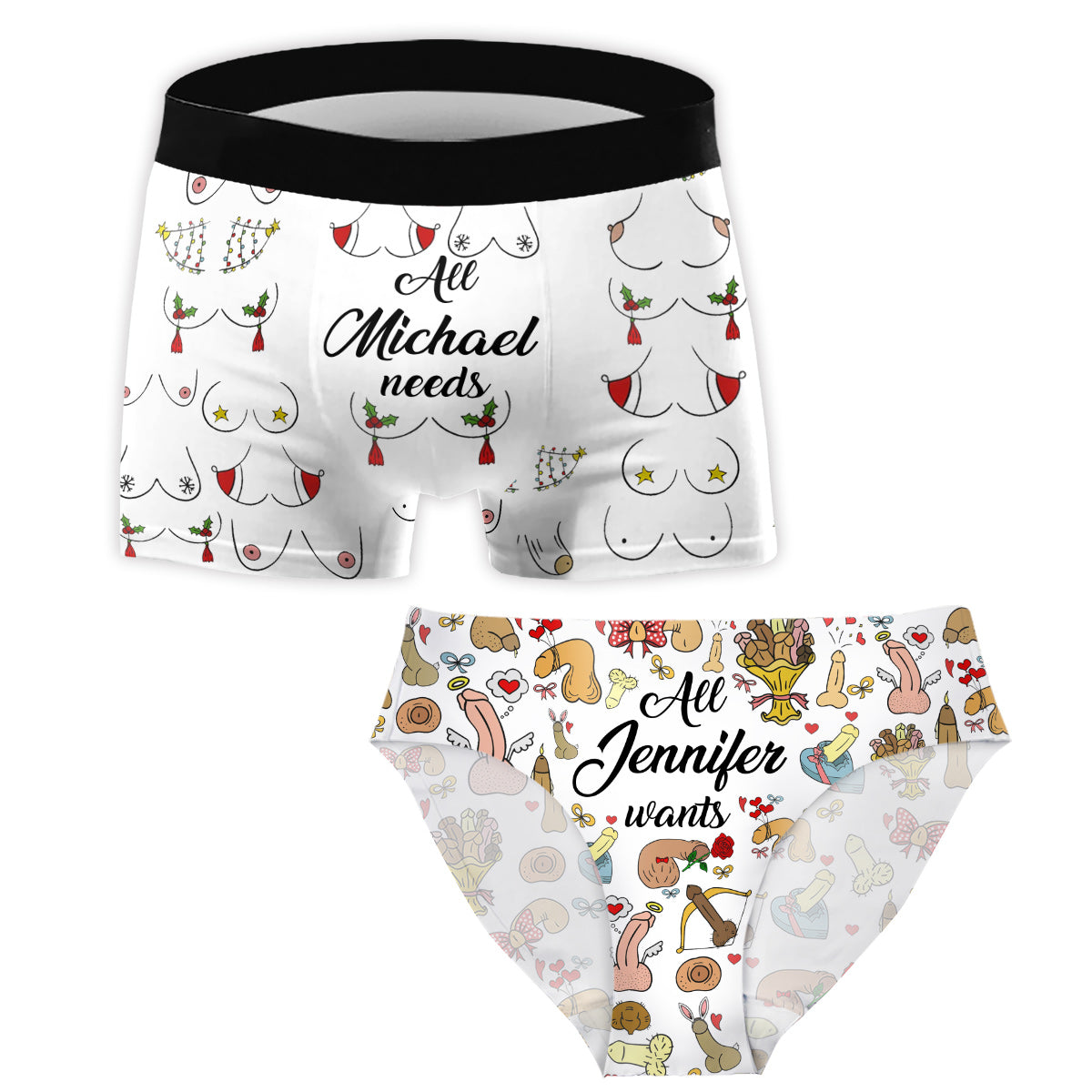 All I Want For Christmas - Personalized Couple Women Briefs & Men Boxer Briefs