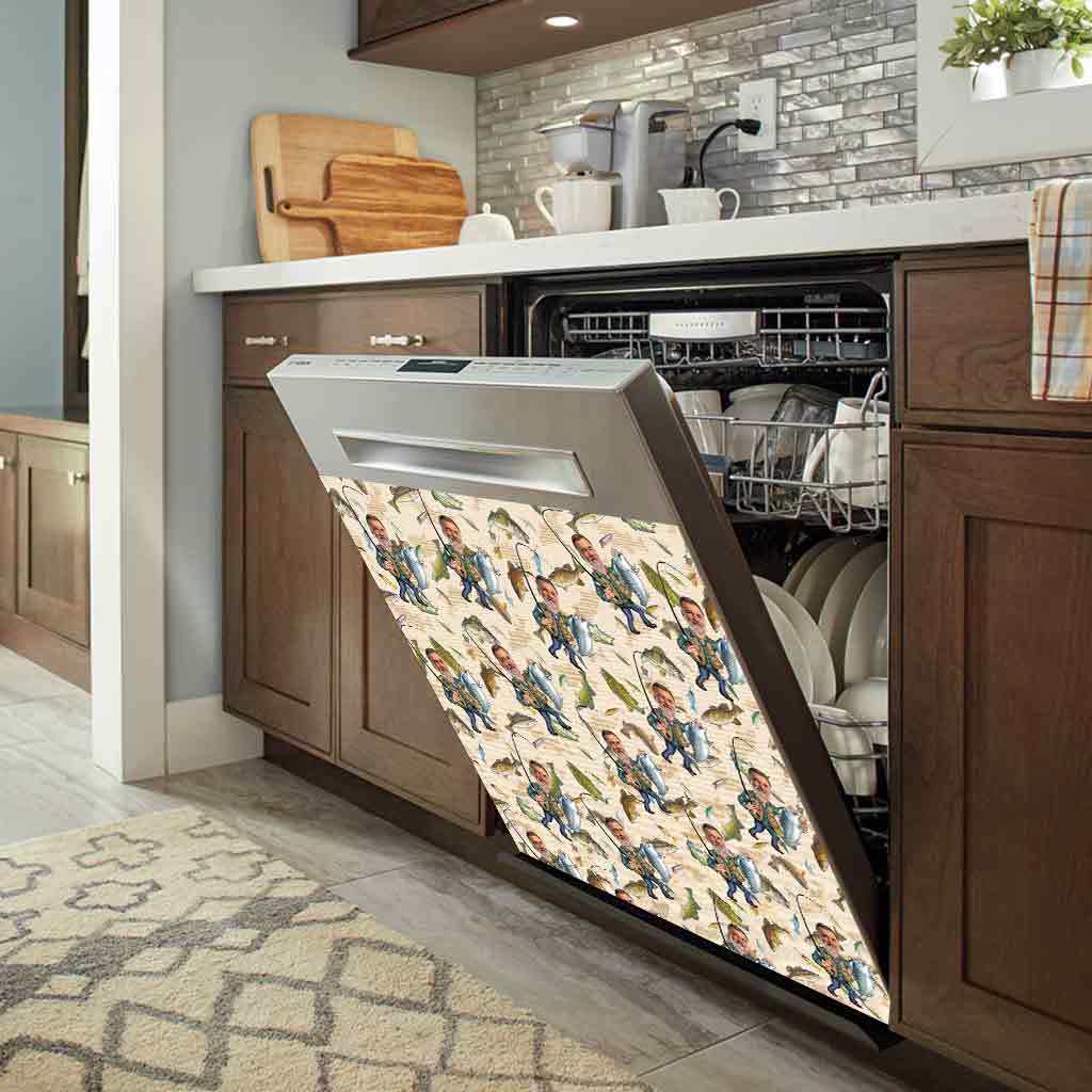 Photo Inserted Funny Fishing - Personalized Fishing Dishwasher Cover