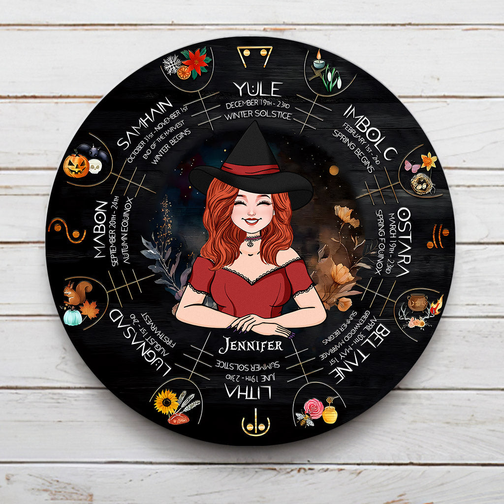 Wheel Of The Year - Personalized Witch Round Metal Sign