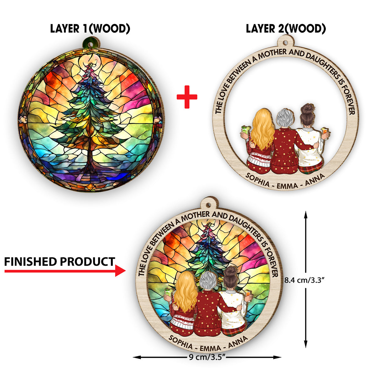 The Love Between A Mother And Daughters - Gift for mom - Personalized 2 Layered Piece Ornament