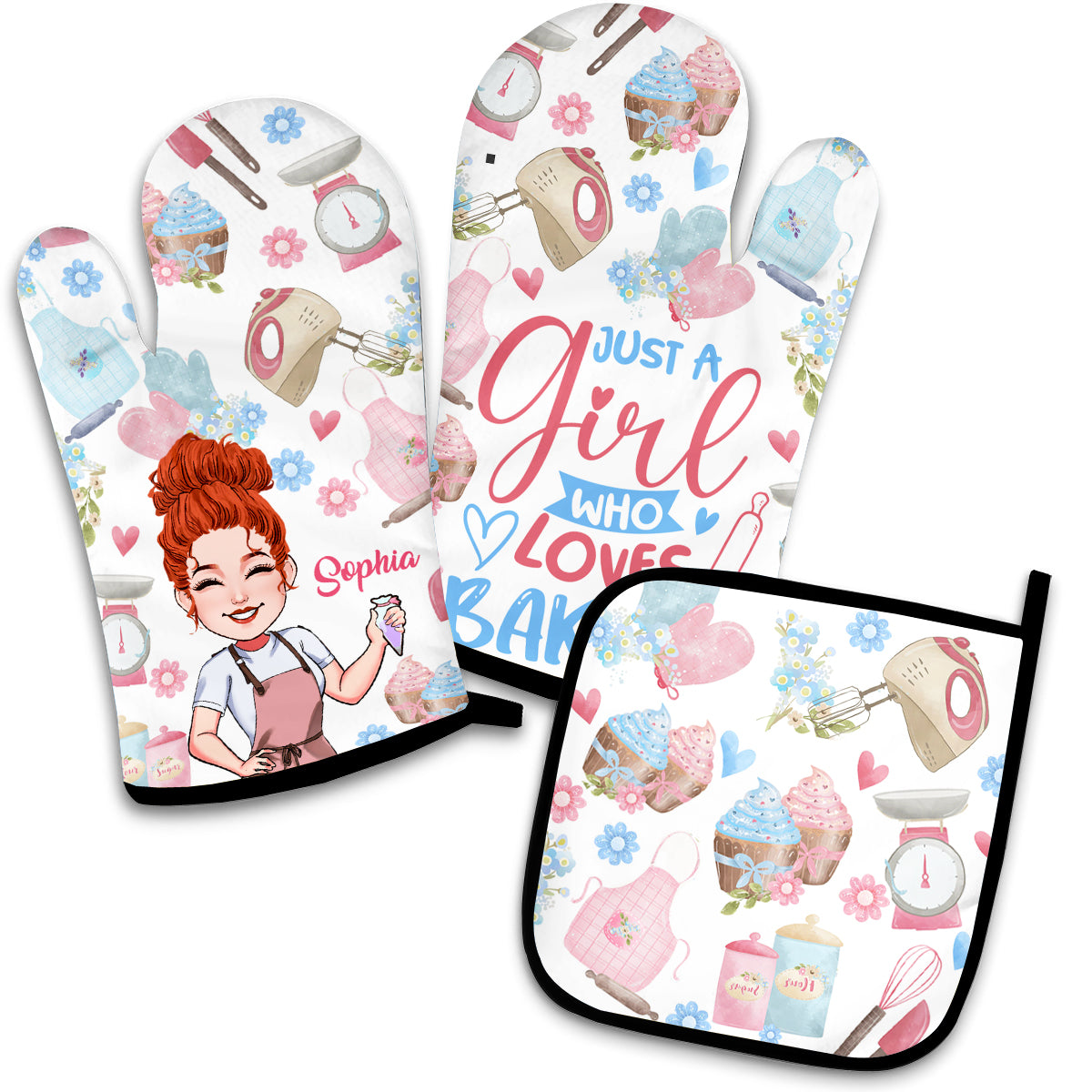 Just A Girl Who Loves Baking - Personalized Baking Oven Mitts & Pot Holder Set