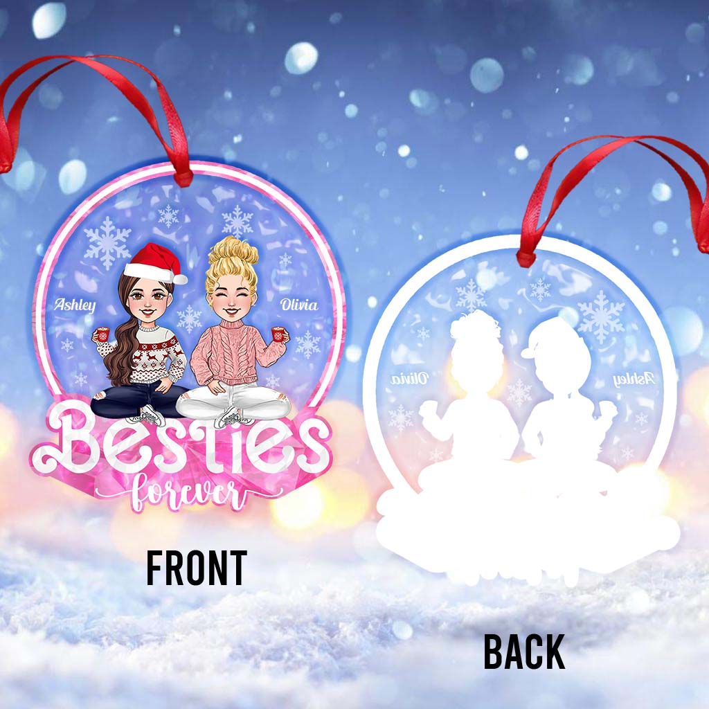 Besties Forever Glitter Pink - Personalized Bestie Transparent Ornament
