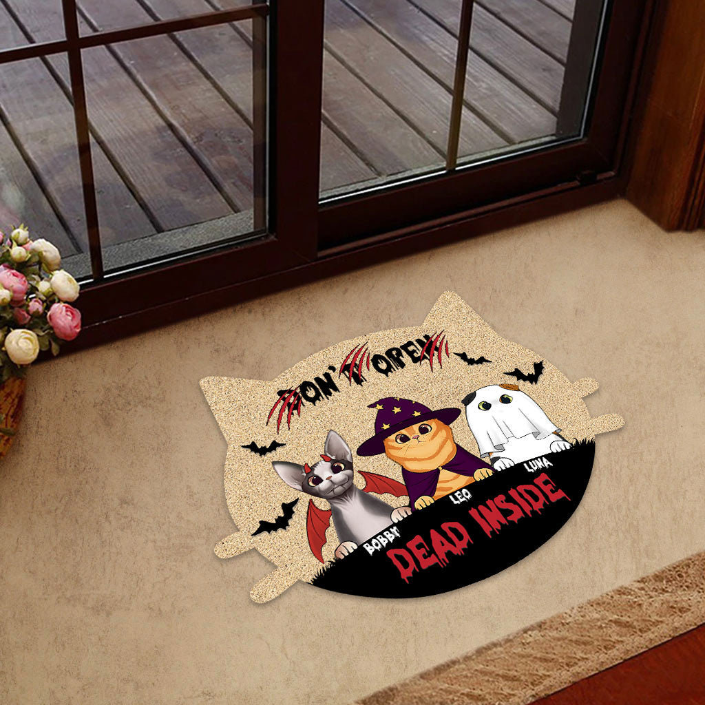 Don't Open, Dead Inside - Personalized Cat Shaped Doormat