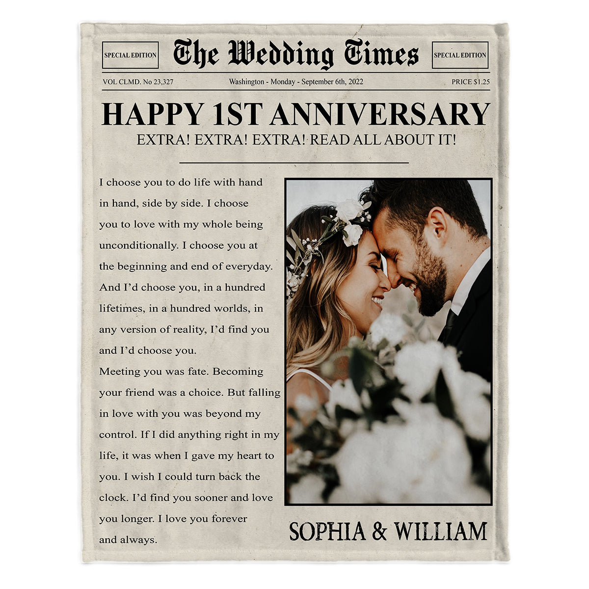 Happy Anniversary The Wedding Times Newspaper - Personalized Husband And Wife Blanket
