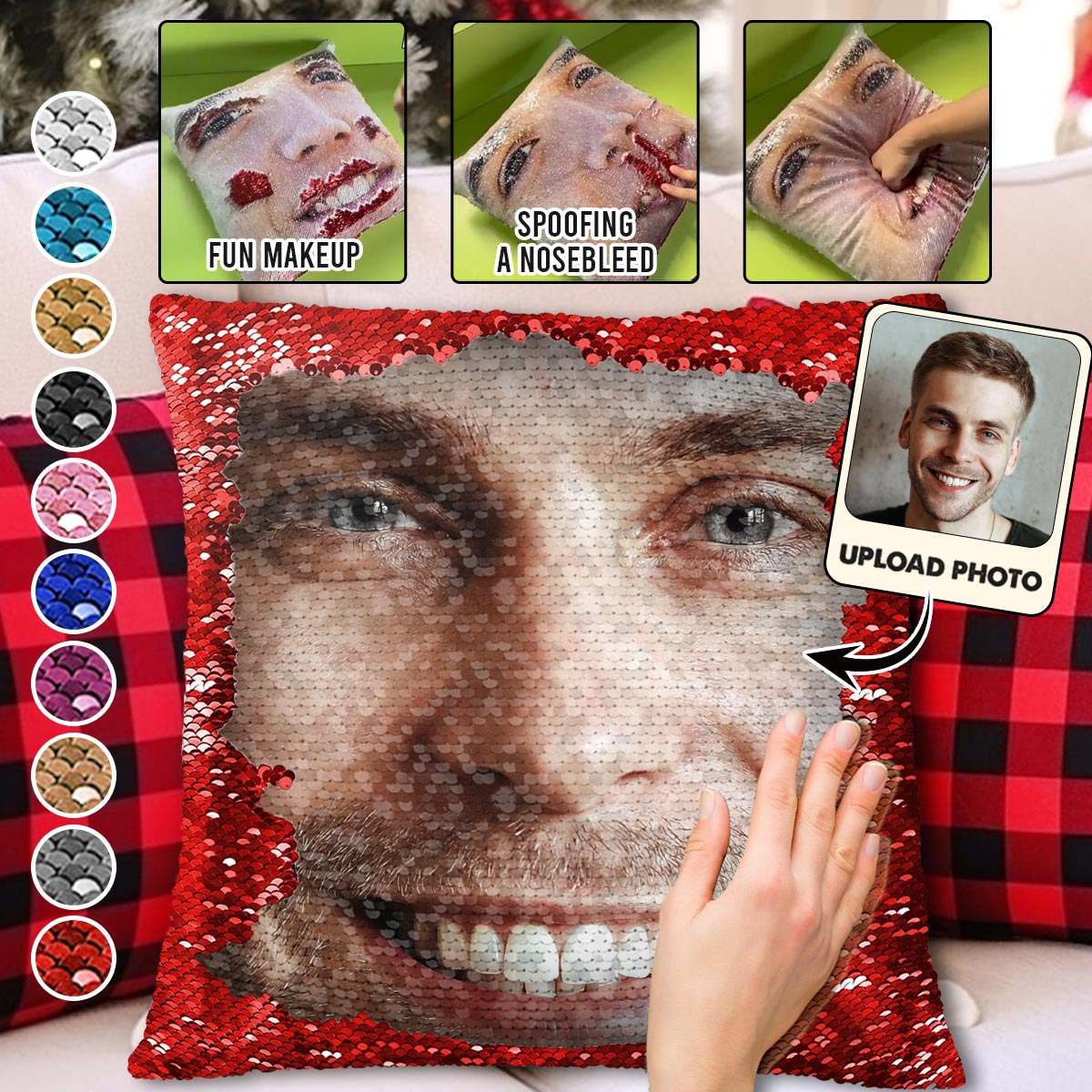 Funny Custom Face Sequin Pillow - Gift for husband, wife, boyfriend, girlfriend - Personalized Sequin Pillow Cover