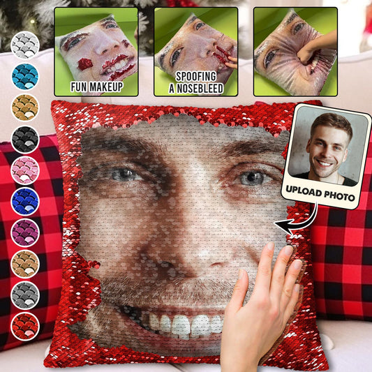 Funny Custom Face Sequin Pillow - Gift for husband, wife, boyfriend, girlfriend - Personalized Sequin Pillow Cover