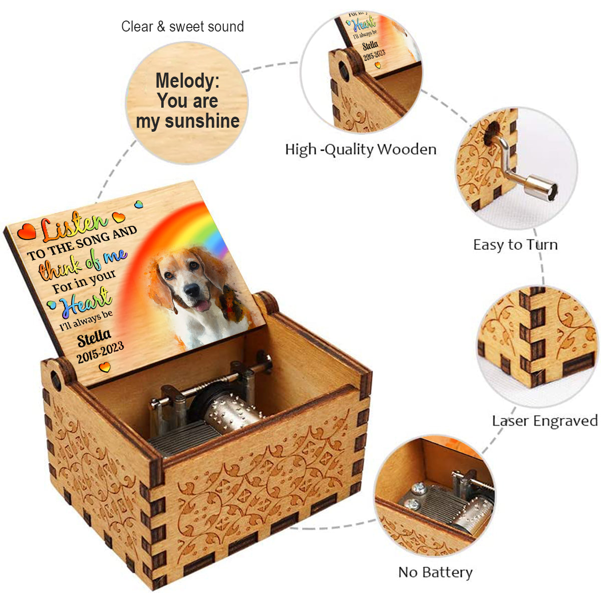 Listen To The Song - Personalized Dog Hand Crank Music Box
