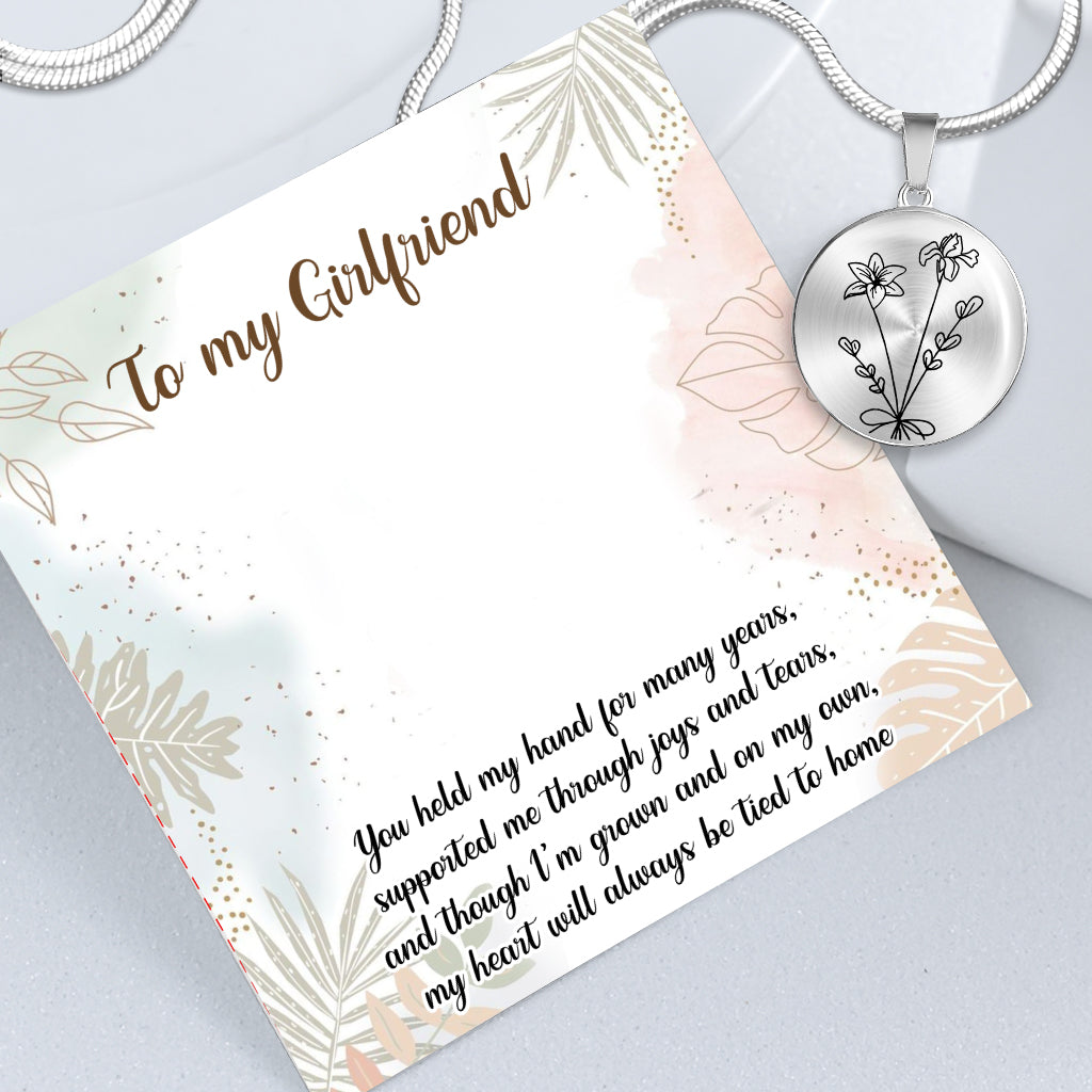 Birthday Flower - Gift for mom, wife,girlfriend, grandma - Personalized Round Pendant Necklace