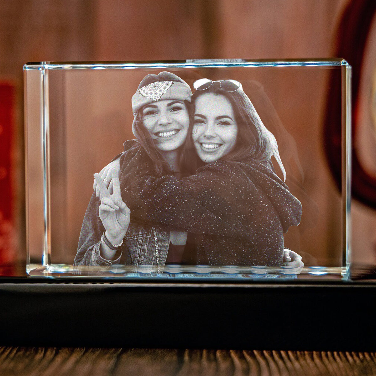 Custom Photo - Personalized Sibling Laser Engraving 3D Cuboid Shaped Crystal Lamp
