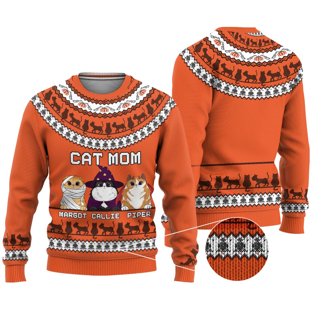 Cat Mom - Personalized Cat Ugly Sweater