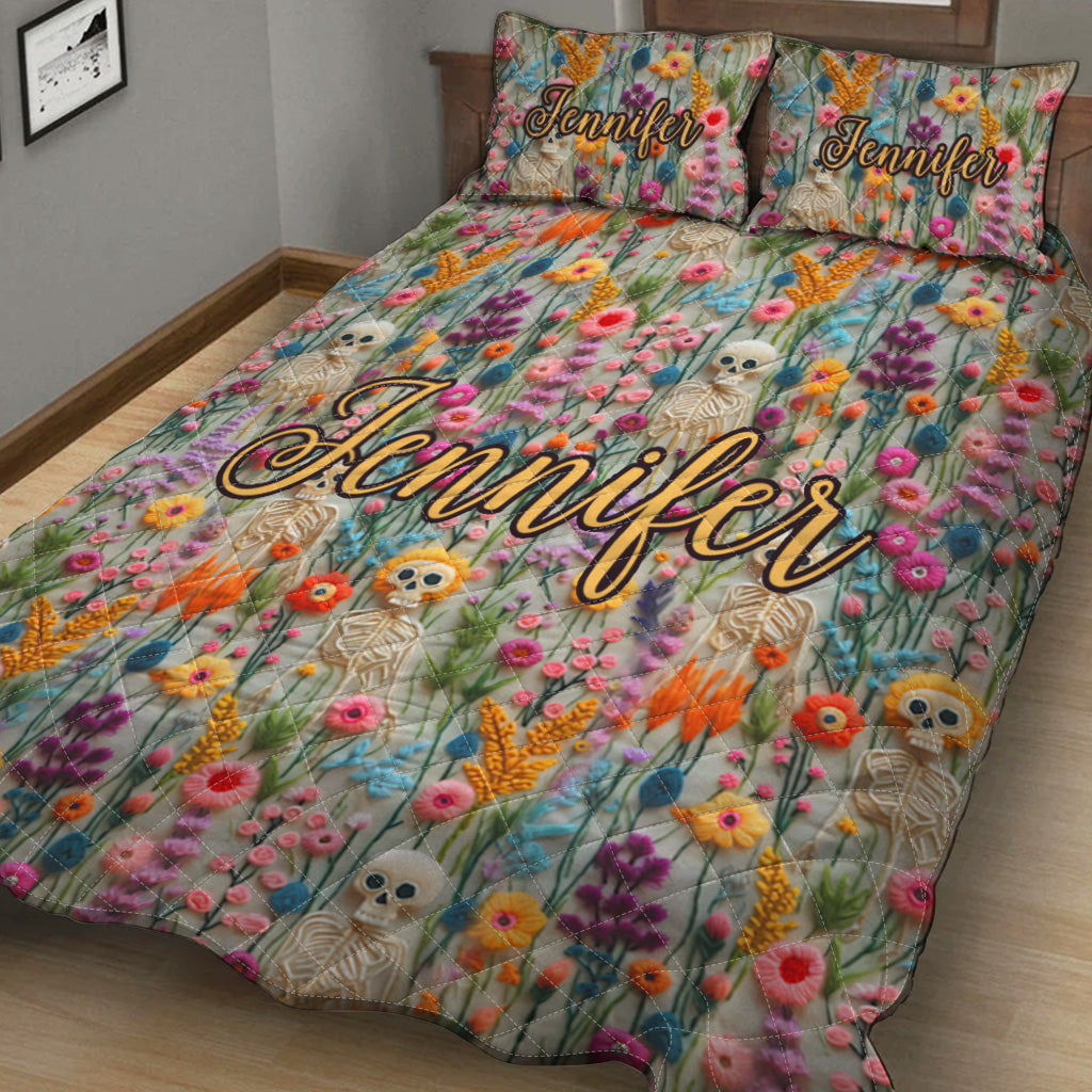 Floral Skeleton - Personalized Skull Quilt Set