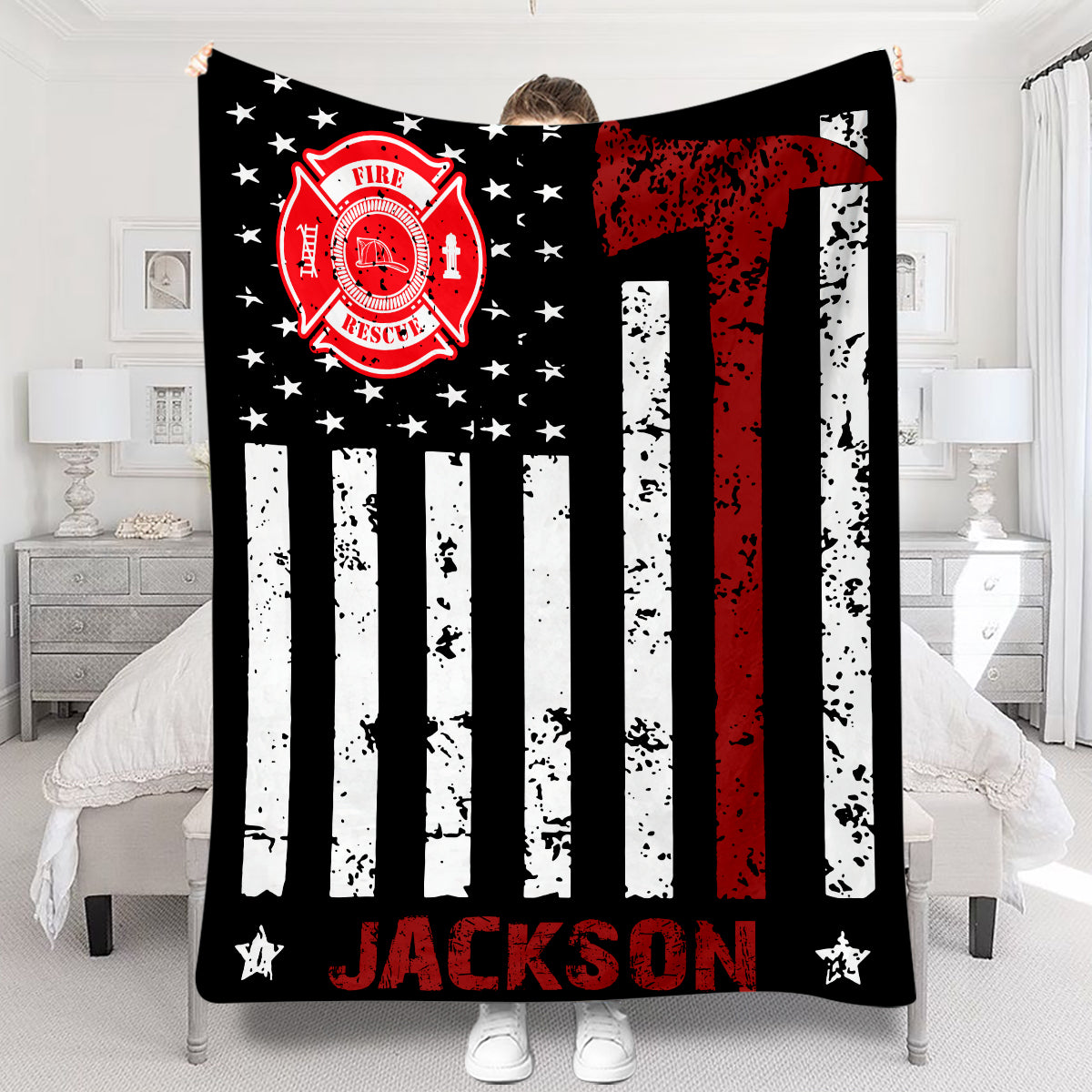 Proud Firefighter - Firefighter gift for him, dad, husband, son - Personalized Blanket