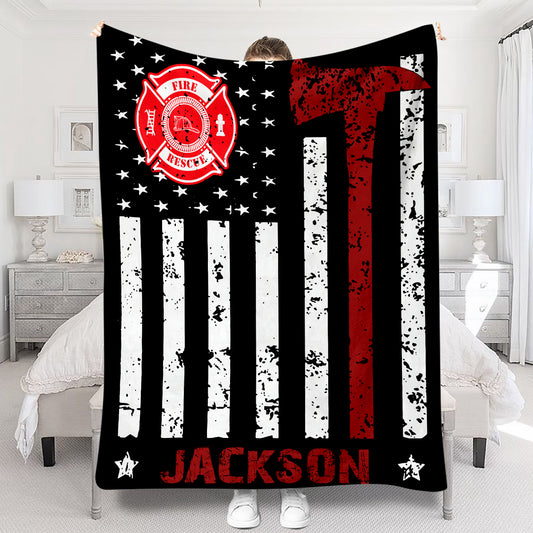 Proud Firefighter - Firefighter gift for him, dad, husband, son - Personalized Blanket