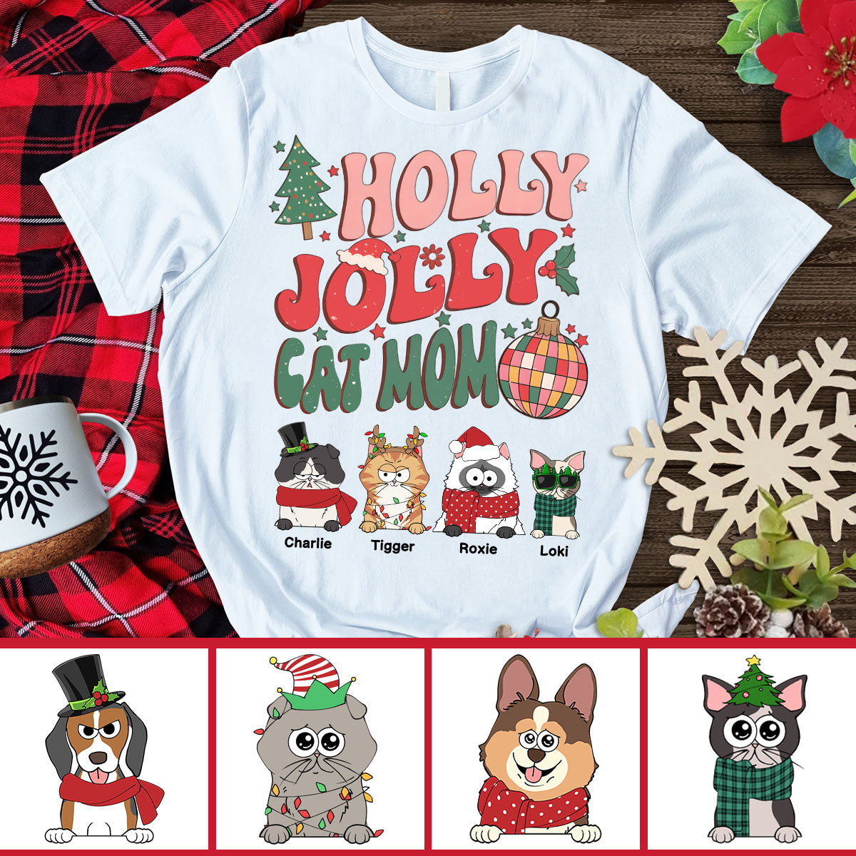 Holly Jolly Cat Mom/Dog Mom - Personalized Cat T-shirt And Hoodie