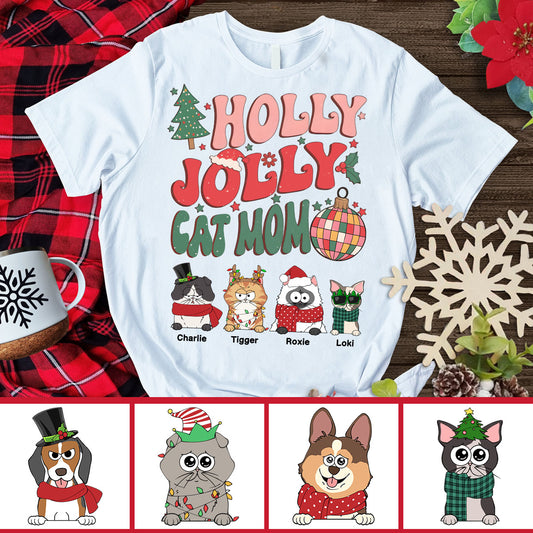 Holly Jolly Cat Mom/Dog Mom - Personalized Cat T-shirt And Hoodie