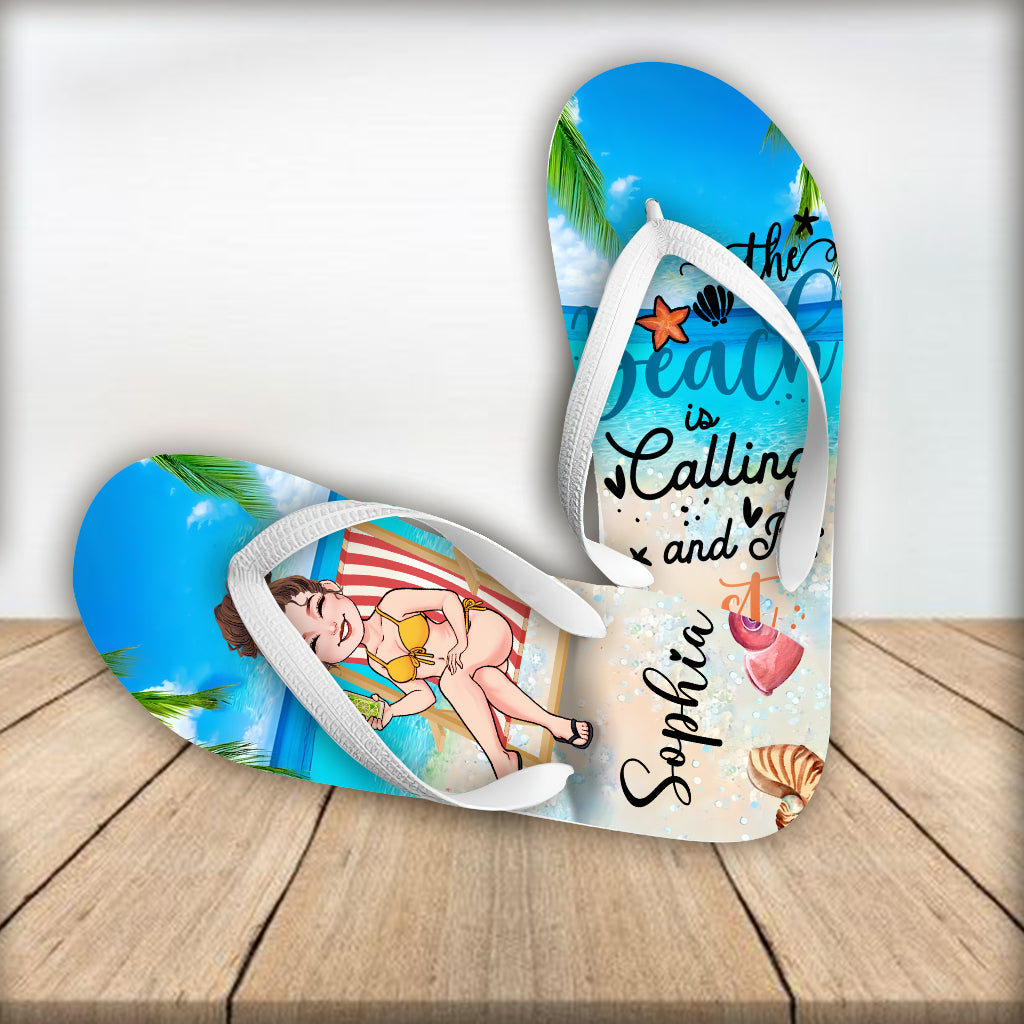 The Beach Is Calling - Personalized Sea Lover Flip Flops
