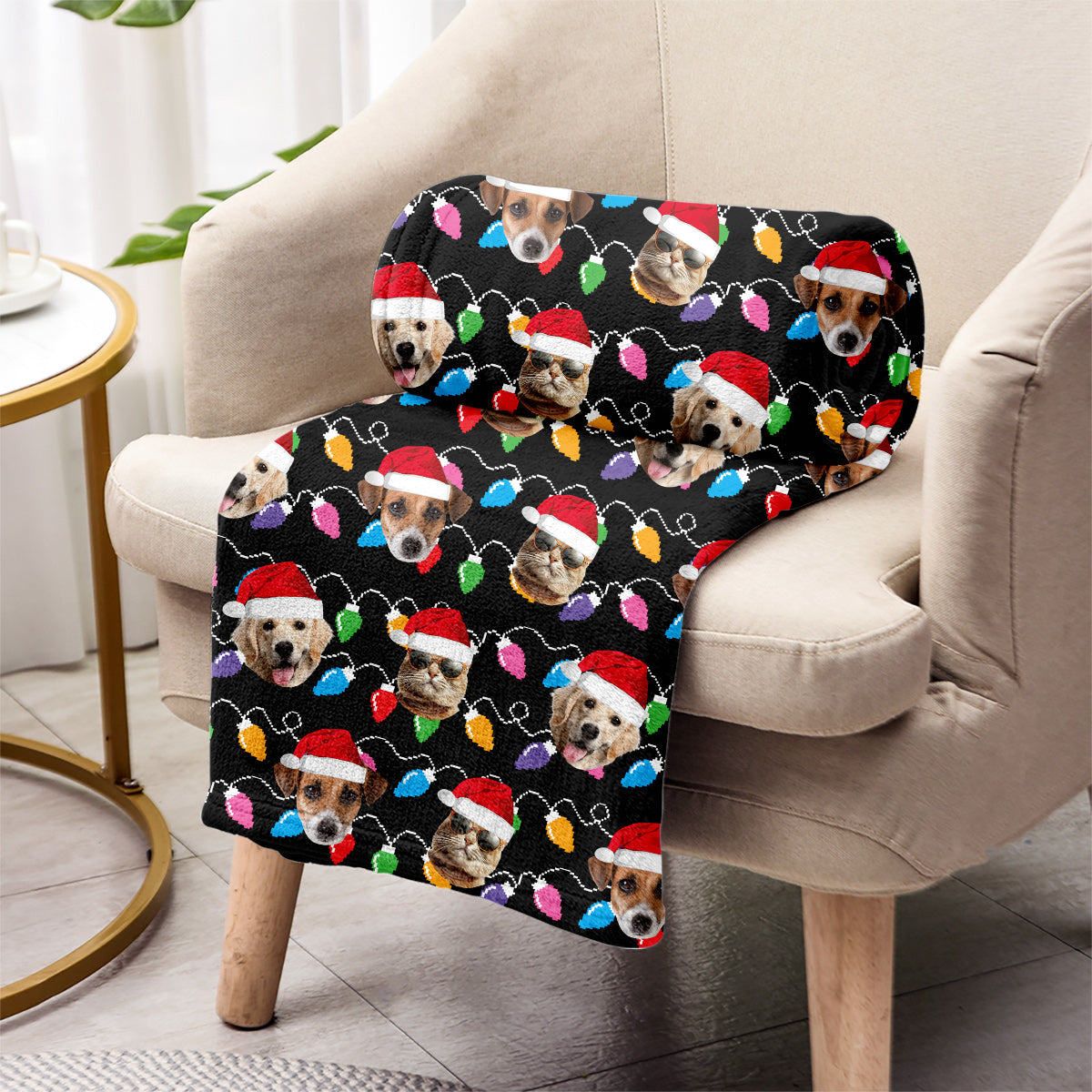Any Photo Upload Colorful Christmas Light - Personalized Dog Blanket