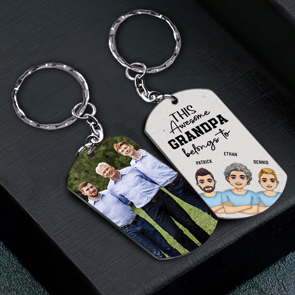 This Awesome Dad Belongs - Gift for dad, uncle, brother, grandpa - Personalized Stainless Steel Keychain
