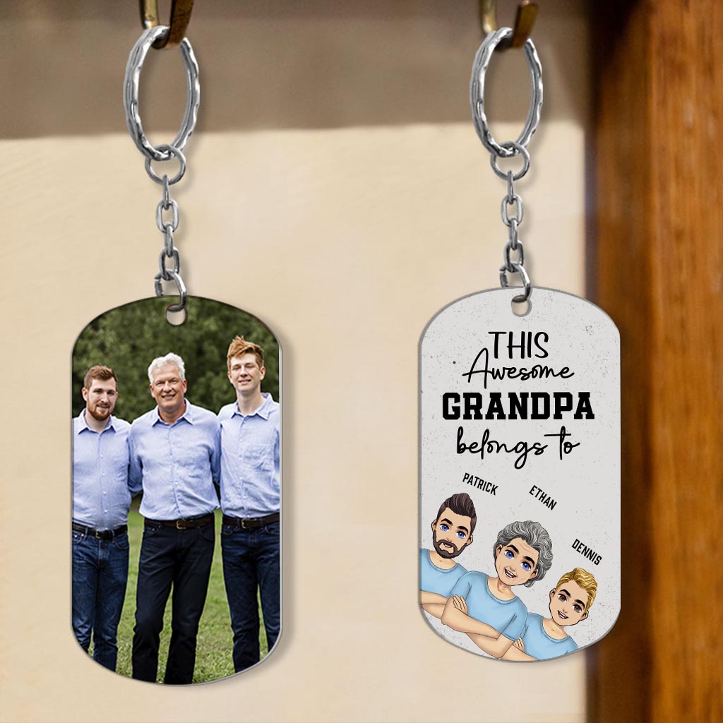 This Awesome Dad Belongs - Gift for dad, uncle, brother, grandpa - Personalized Stainless Steel Keychain