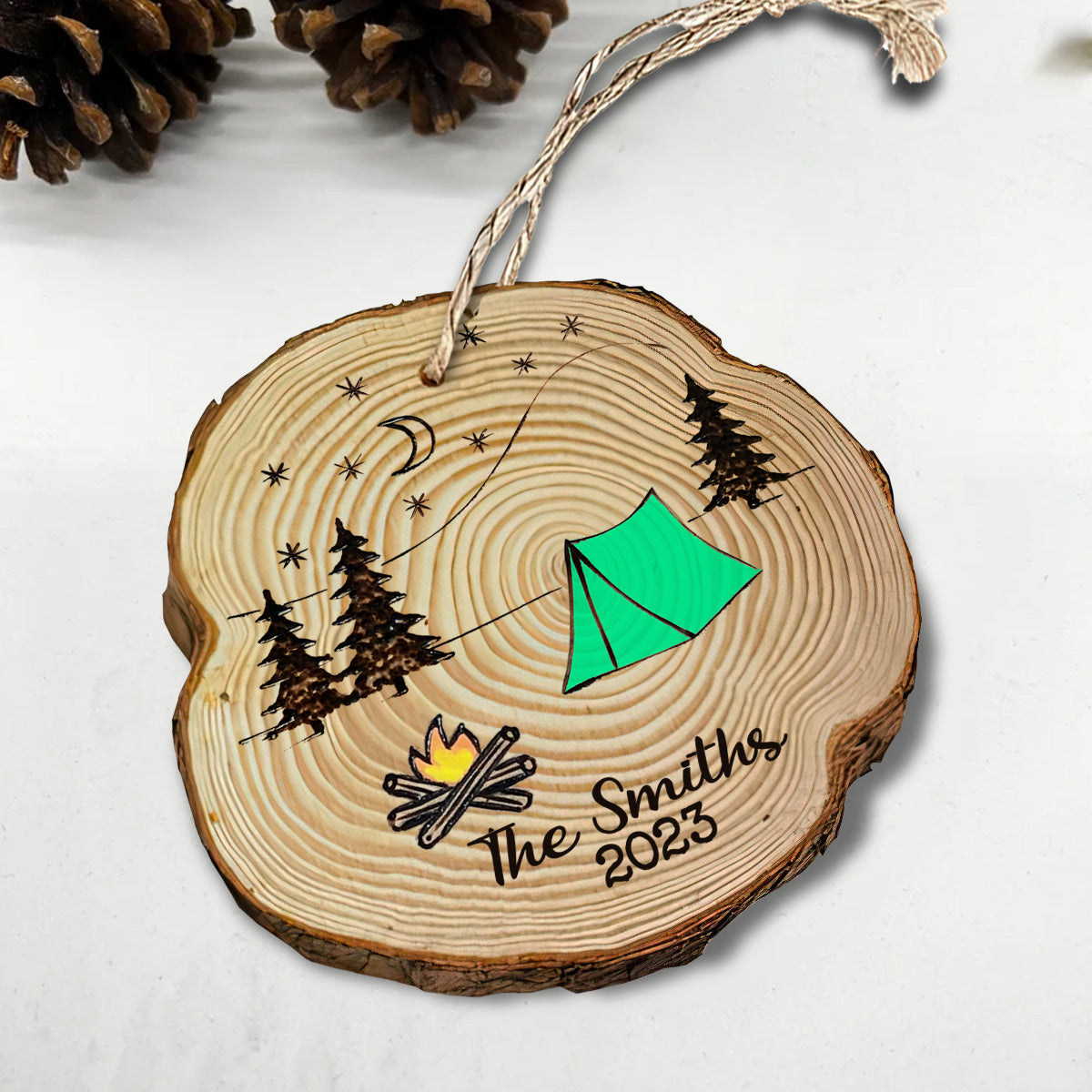 Making Memories One Campsite At A Time - Personalized Camping Slice Wood Ornament