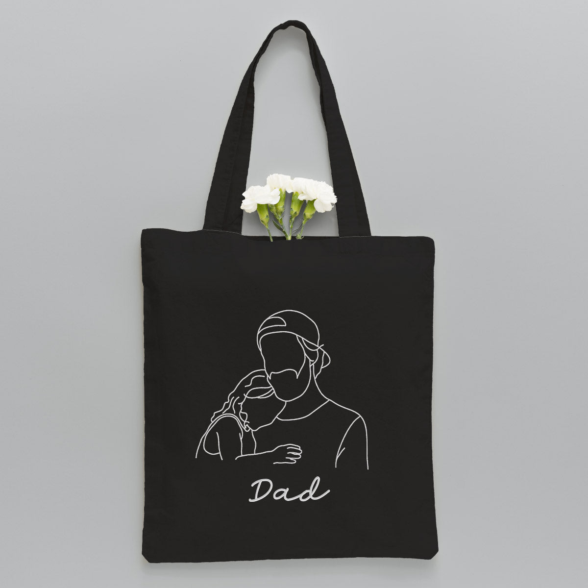 Custom Photo Line Art - Personalized Step Dad Embroidered Tote Bag