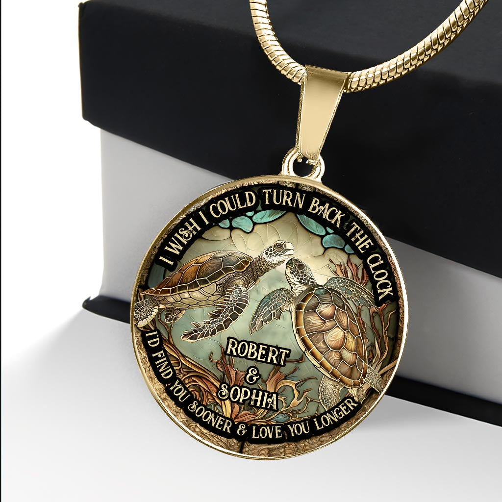 Turn Back The Clock - Personalized Turtle Round Pendant Necklace