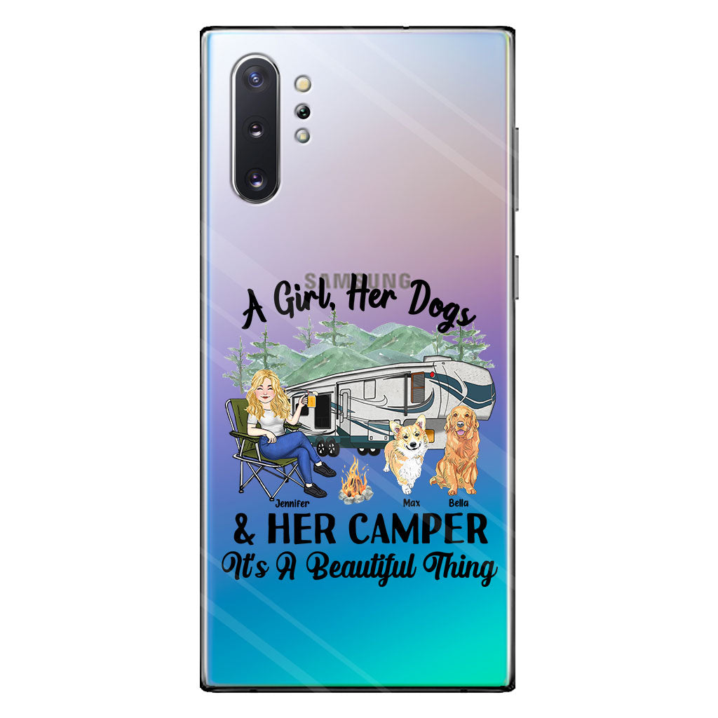 A Girl Her Dog And Her Camper - Camping gift for dog lover - Personalized Clear Phone Case
