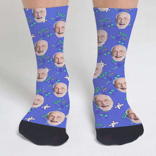 Custom Face Party Pattern - Personalized Grandpa Socks