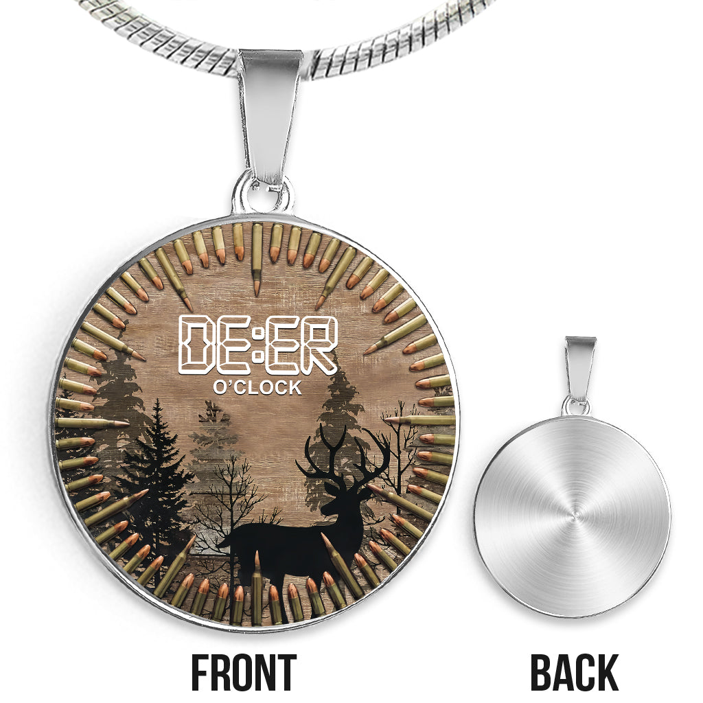 Deer O'Clock - Hunting Round Pendant Necklace