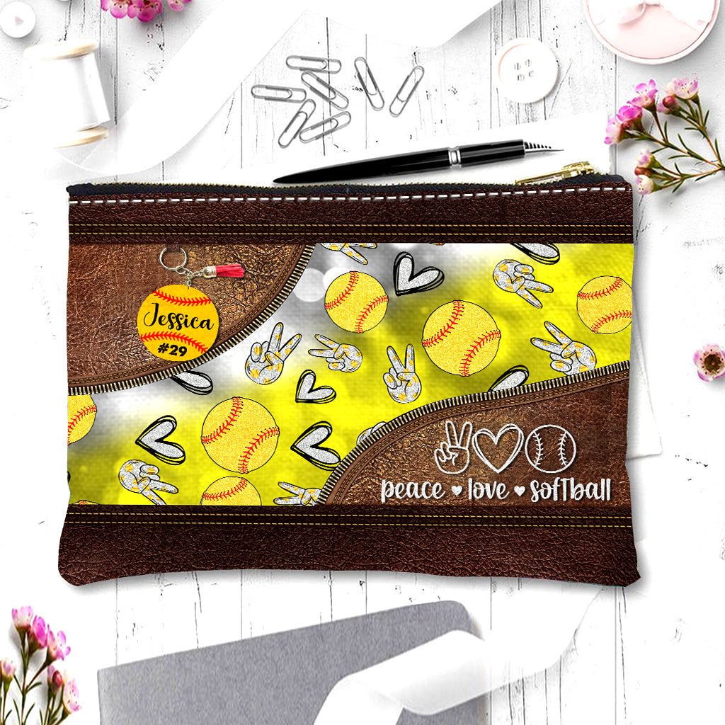 Peace Love Softball - Personalized Softball Pouch