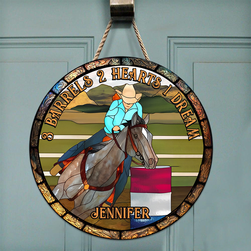 3 Barrels 2 Hearts 1 Dream - Personalized Horse Round Wood Sign