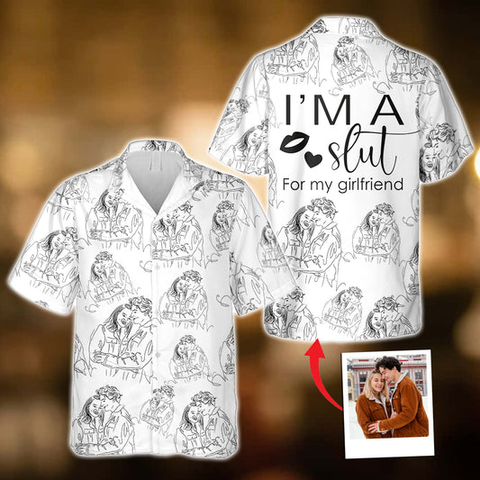 Custom Couple Line Drawing - Boyfriend and Girlfriend gift for boyfriend - Personalized Hawaiian Shirt