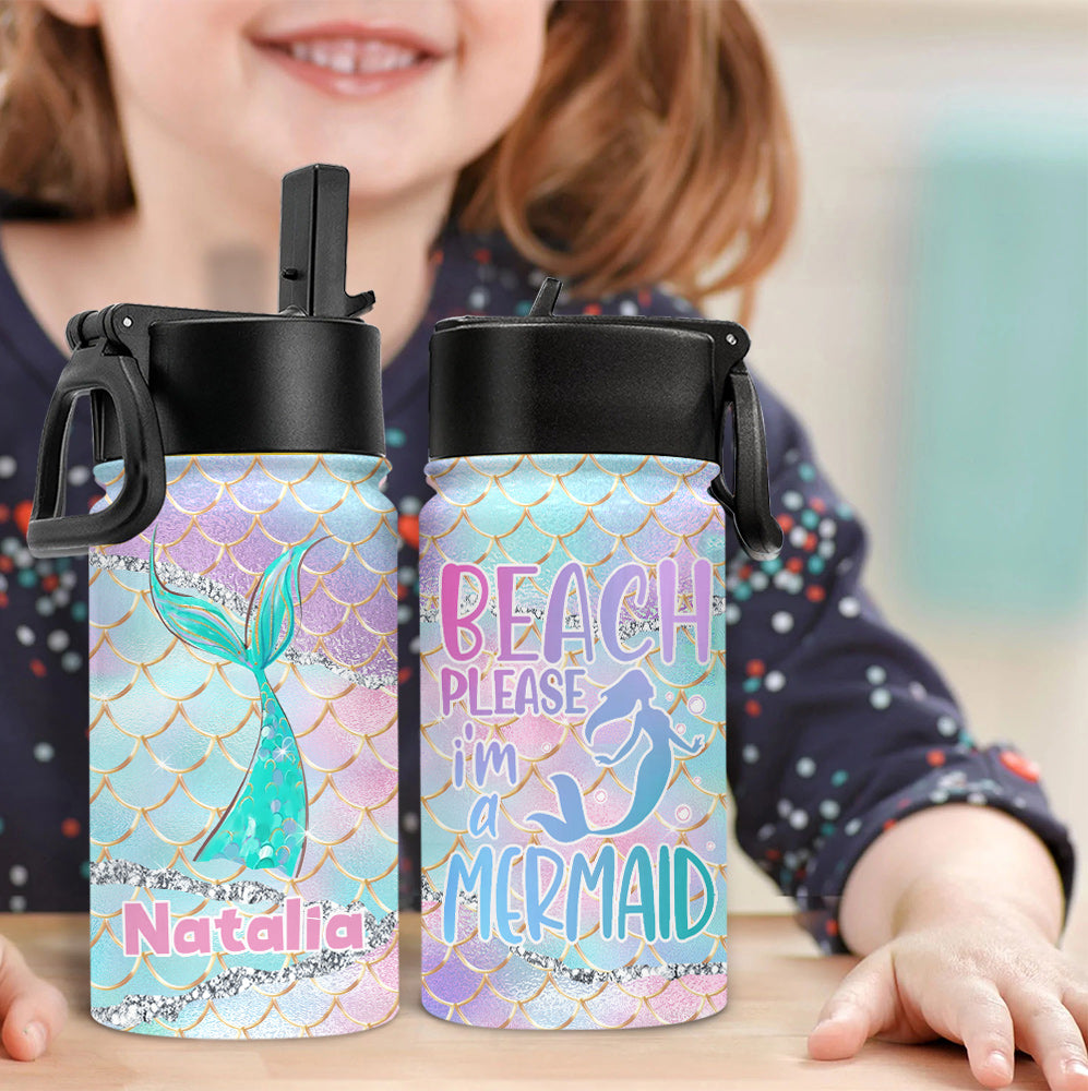 Beach Please I'm A Mermaid - Personalized Sea Lover Kids Water Bottle