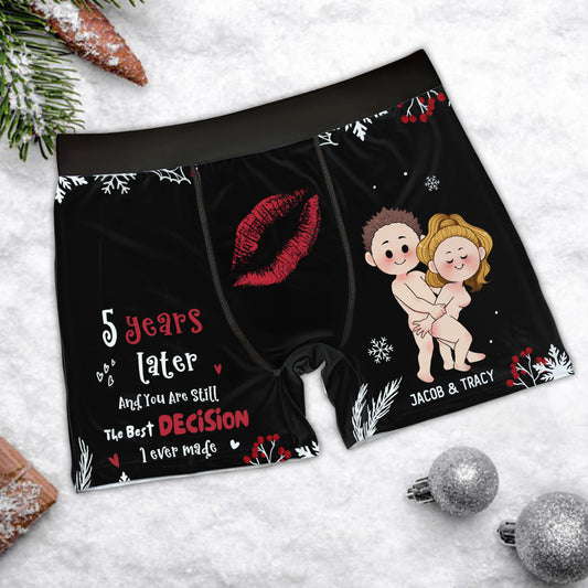 The Best Decision - Personalized Couple Men Boxer Briefs