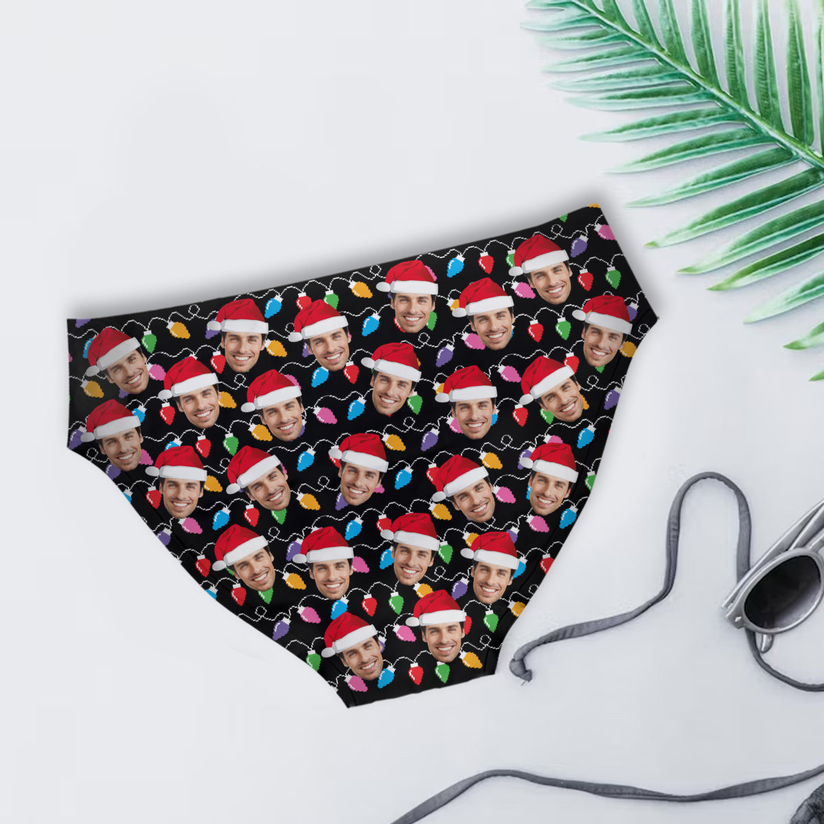 Any Photo Upload Colorful Christmas Light - Personalized Couple Women Briefs & Men Boxer Briefs