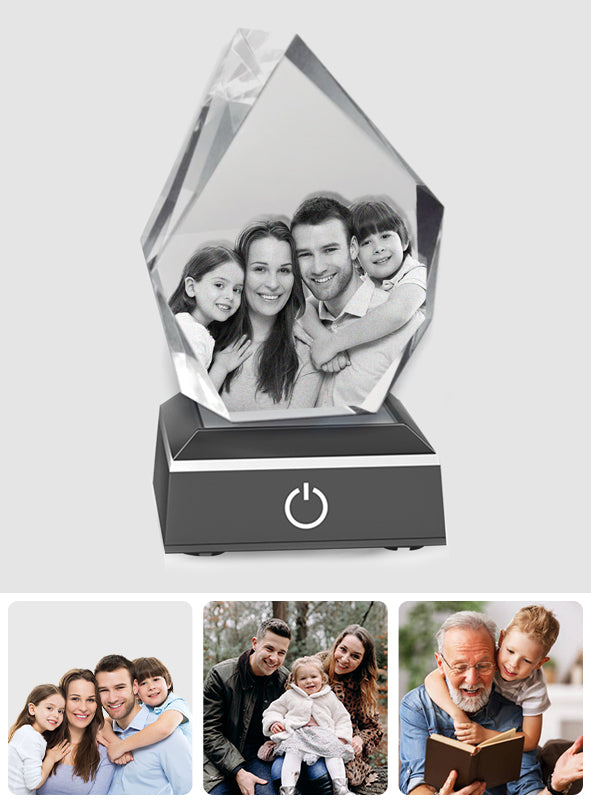 Custom Photo - Personalized Family Laser Engraving 3D Iceberg Shaped Crystal Lamp