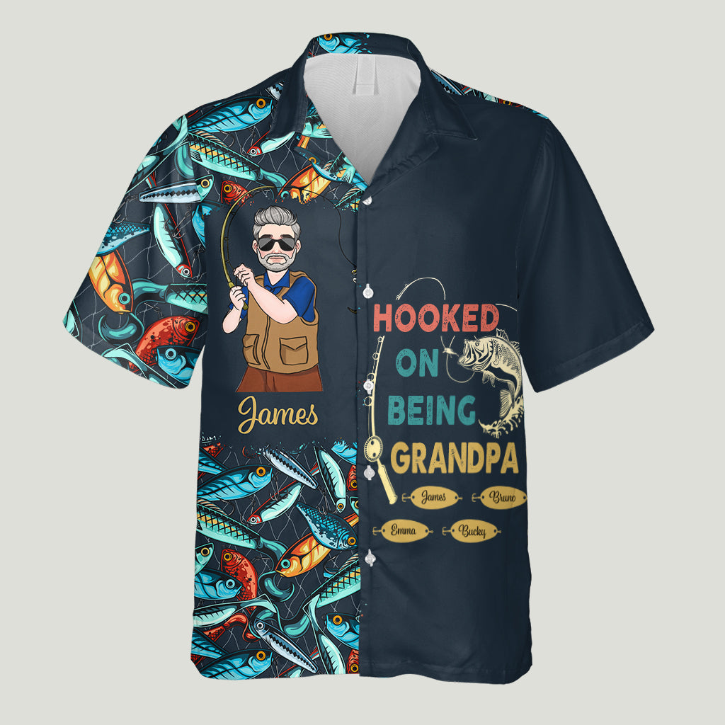 Hooked On Being Daddy - Fishing gift for dad, grandpa, him, husband - Personalized Hawaiian Shirt