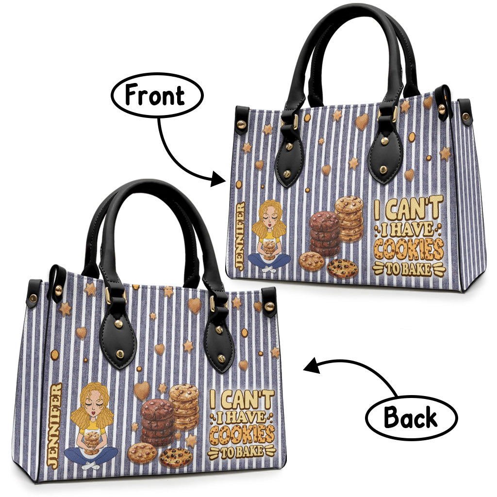 I Can't I Have Cookies To Bake - Personalized Baking Leather Handbag
