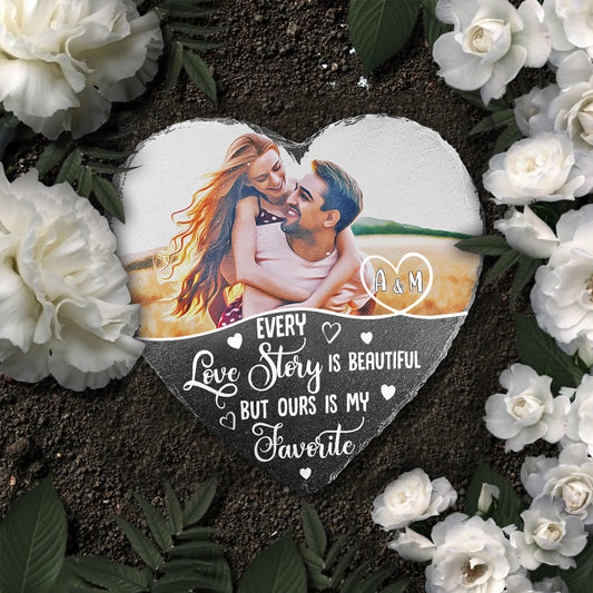 Every Love Story Is Beautiful - Personalized Couple Heart Shaped Stone
