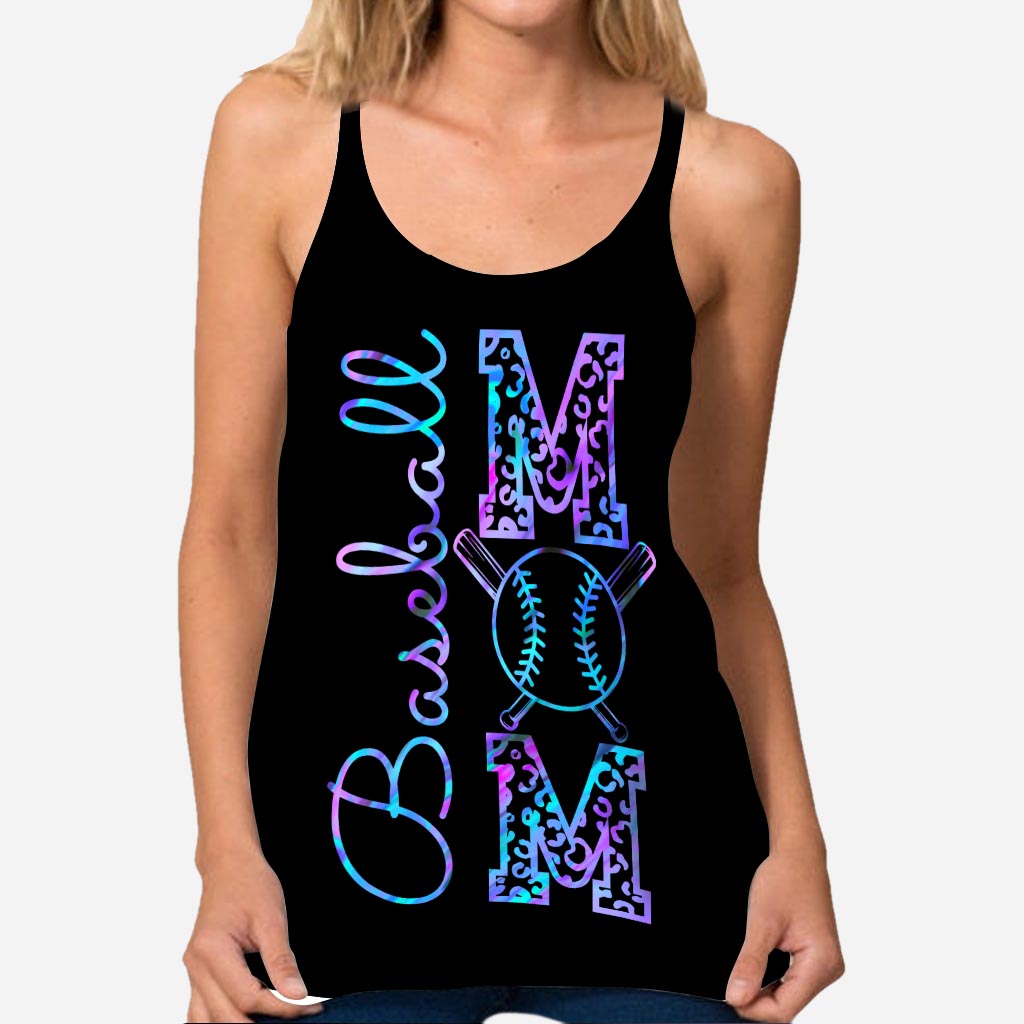 Baseball Mom Hologram Baseball Cross Tank Top