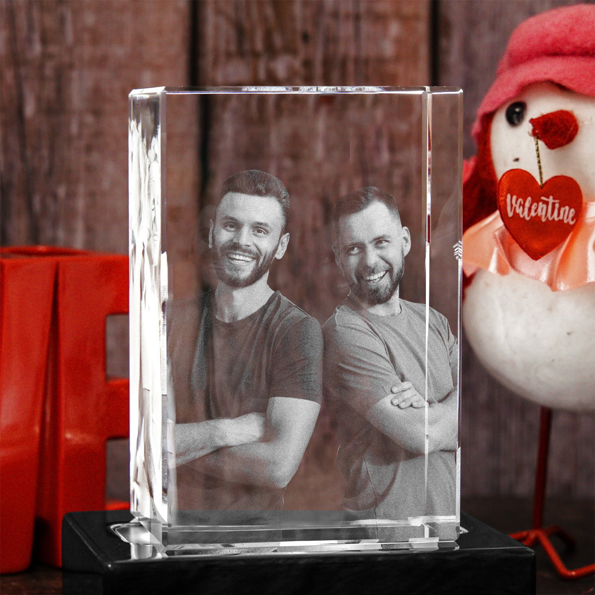 Custom Photo - Personalized Uncle Laser Engraving 3D Cuboid Shaped Crystal Lamp