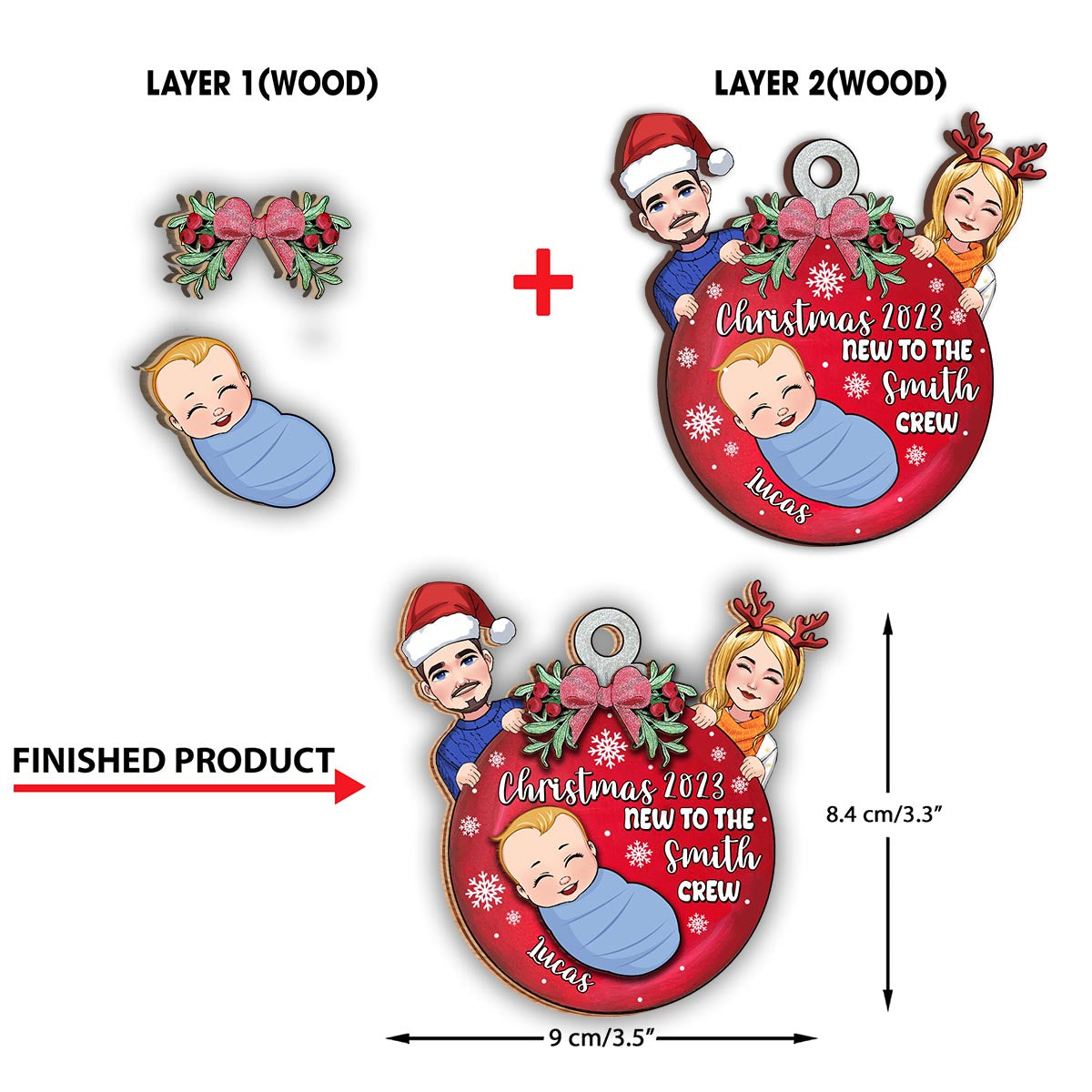 New To The Crew - Personalized Newborn 2 Layered Piece Ornament